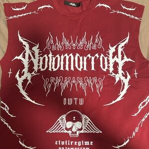 Civil Regime NO TOMORROW Red Graphic Sleeveless Top
